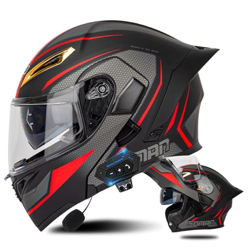 Bluetooth Motorradhelm Klapphelm ECE Geprüfter Modulare Helm Für Erwachsene Damen und Herren mit Doppelvisier,Lautsprecher Mikrofon Bluetooth Integralhelm M,L=59-60CM von YHIY