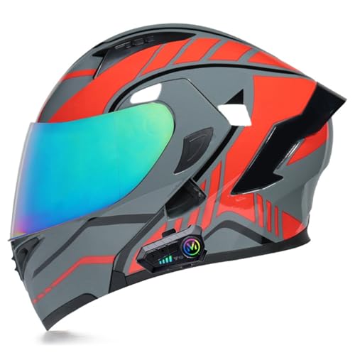 Bluetooth Motorradhelm Klapphelm Modulare Helm,Integralhelm mit Doppelvisier mit Eingebautem Mikrofon für Automatische Reaktion,für Erwachsene Frauen Männer ECE Zertifiziert D2,XXL=63-64CM von YHIY