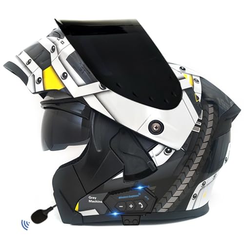 Bluetooth Motorradhelm Motorrad Klapphelm Modularer Helm mit Doppelvisier,ECE Genehmigte Vollvisierhelm für Erwachsene Männer Frauen,für Automatische Antwort Kopfhörer D2,S=55-56CM von YHIY