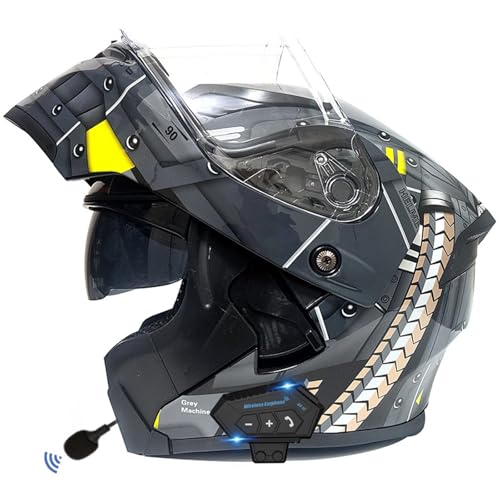 Bluetooth Motorradhelm Motorrad Klapphelm Modularer Helm mit Doppelvisier,ECE Genehmigte Vollvisierhelm für Erwachsene Männer Frauen,für Automatische Antwort Kopfhörer E1,L=59-60CM von YHIY