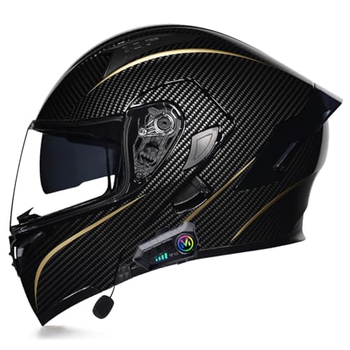 Bluetooth Motorradhelm mit Doppelvisier,Motorrad Herren Damen Modularhelm Klapphelm mit Dual-Lautsprecher-Headset,Integralhelm Fahrradhelm ECE-geprüft K,M=57-58CM von YHIY