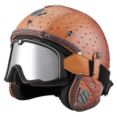 Jethelm 3/4 Halber Motorradhelm,Retro-Halbhelm für Erwachsene,3/4-Crash Helm mit Schutzbrille,DOT/ECE-geprüfter Helm für Moped Scooter Straßenmotorrad für Damen Und Herren G,L=59-60CM von YHIY