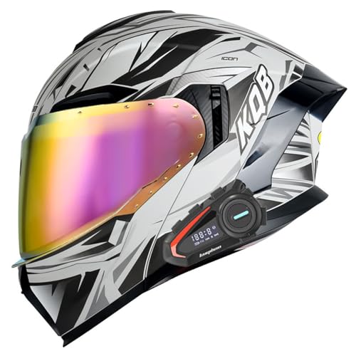 Klapphelm Bluetooth Helm Motorrad Klapphelm Motorradhelm ECE Zertifiziert Integralhelme Mit Doppelvisier und Mikrofon Motorradhelm Klappbar Für Erwachsener Herren Damen B1,M=57-58CM von YHIY