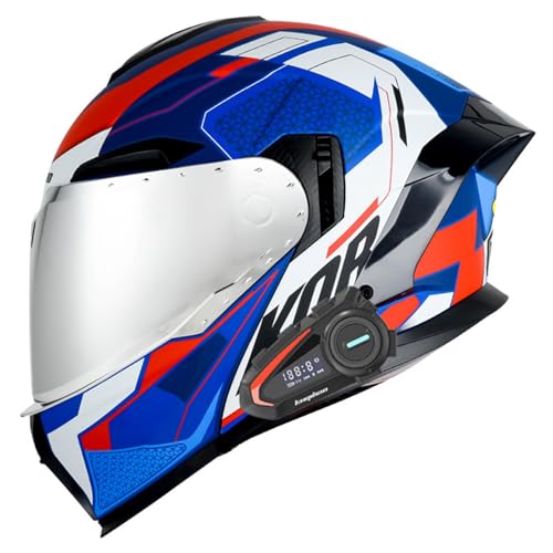 Klapphelm Bluetooth Helm Motorrad Klapphelm Motorradhelm ECE Zertifiziert Integralhelme Mit Doppelvisier und Mikrofon Motorradhelm Klappbar Für Erwachsener Herren Damen F2,XL=61-62CM von YHIY