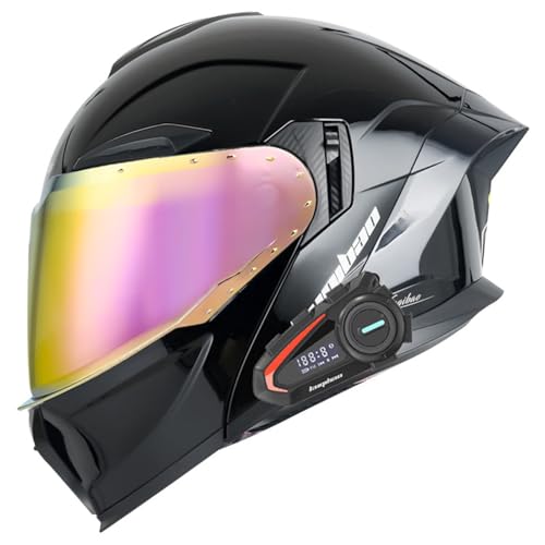 Klapphelm Bluetooth Helm Motorrad Klapphelm Motorradhelm ECE Zertifiziert Integralhelme Mit Doppelvisier und Mikrofon Motorradhelm Klappbar Für Erwachsener Herren Damen G1,XL=61-62CM von YHIY