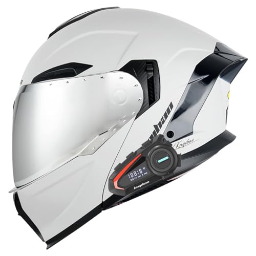 Klapphelm Bluetooth Helm Motorrad Klapphelm Motorradhelm ECE Zertifiziert Integralhelme Mit Doppelvisier und Mikrofon Motorradhelm Klappbar Für Erwachsener Herren Damen I2,XL=61-62CM von YHIY