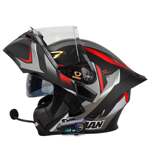 Klapphelm Bluetooth Integralhelm Motorradhelm mit Doppelvisier,ECE Zertifiziert Helm für Erwachsene Frauen Männer Hohe Qualität Helm,Roller-Mofa Moped-Helm O,M=57-58CM von YHIY