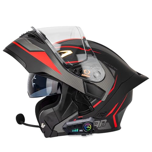 Klapphelm Bluetooth Integralhelm Motorradhelm mit Doppelvisier,ECE Zertifiziert Helm für Erwachsene Frauen Männer Hohe Qualität Helm,Roller-Mofa Moped-Helm Q,M=57-58CM von YHIY