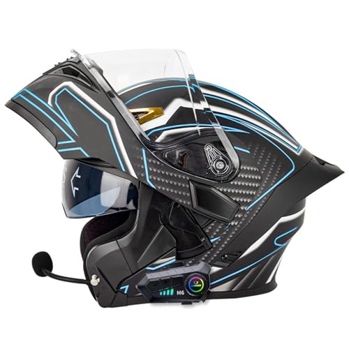 Klapphelm Bluetooth Integriert Motorradhelm,ECE Zertifiziert Integralhelm mit Doppelvisier für Erwachsene Frauen Männer,mit Mikrofon für Automatische Reaktion E,L=59-60CM von YHIY