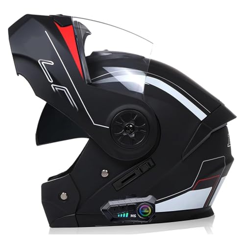 Klapphelm Bluetooth Integriert Motorradhelm,ECE-geprüftes Motorräd Integralhelm mit Doppelvisier RollerHelm für Erwachsene Damen Und Herren Automatische Reaktion B1,L=59-60CM von YHIY