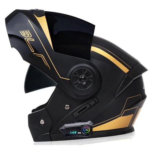 Klapphelm Bluetooth Integriert Motorradhelm,ECE-geprüftes Motorräd Integralhelm mit Doppelvisier RollerHelm für Erwachsene Damen Und Herren Automatische Reaktion C2,L=59-60CM von YHIY