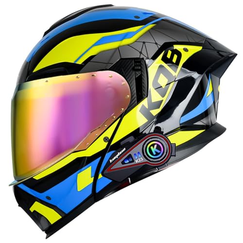 Klapphelm Bluetooth Motorradhelm Rollerhelm Integralhelm,Modularer Motorrad Helme für Erwachsene Männer Frauen,ECE-geprüft,mit Doppelvisier,Integralhelm Multifunktion Sturzhelm E4,XL=61-62CM von YHIY