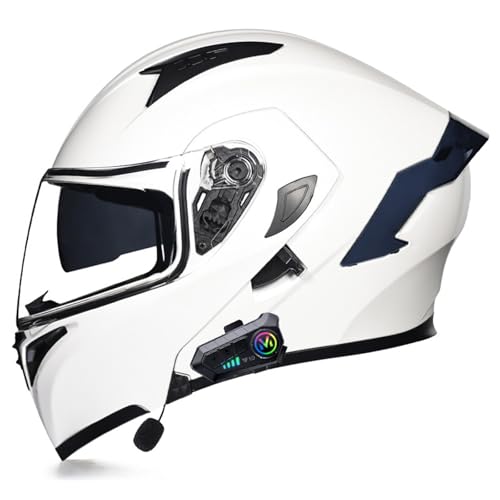 Klapphelm Bluetooth Motorradhelm für Herren Damen,Modularer Helm mit Doppelvisier ECE Zertifiziert Integralhelm,Mit Eingebautem Mikrofon für Automatische Reaktion F,XL=61-62CM von YHIY