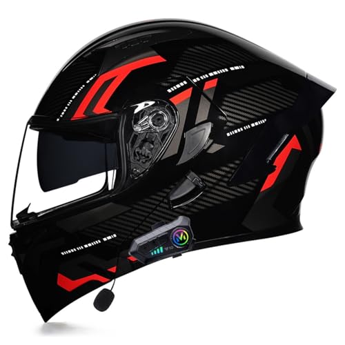 Klapphelm Bluetooth Motorradhelm für Herren Damen,Modularer Helm mit Doppelvisier ECE Zertifiziert Integralhelm,Mit Eingebautem Mikrofon für Automatische Reaktion G,M=57-58CM von YHIY