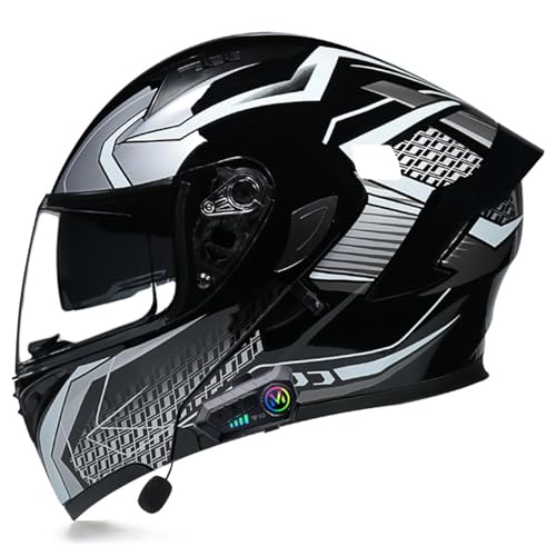 Klapphelm Bluetooth Motorradhelm für Herren Damen,Modularer Helm mit Doppelvisier ECE Zertifiziert Integralhelm,Mit Eingebautem Mikrofon für Automatische Reaktion I,XL=61-62CM von YHIY