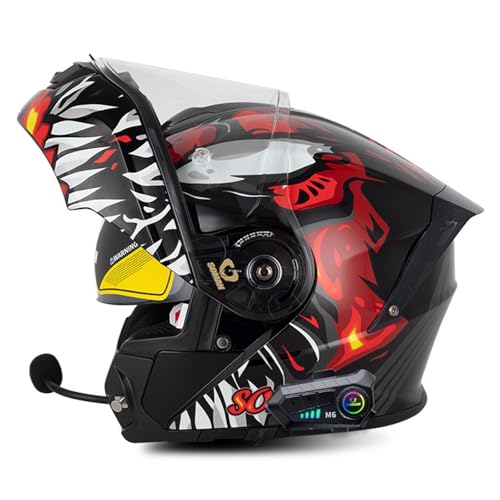 Klapphelm Motorrad Bluetooth-Helm Modularer Motorradhelm mit Doppelvisier,ECE Genehmigte Rollerhelm Racing Helm Motocross Helm for Damen und Herren Erwachsene G,XXXXL=67-68CM von YHIY