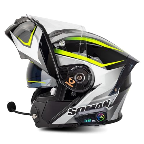 Klapphelm Motorrad Bluetooth-Helm Modularer Motorradhelm mit Doppelvisier,ECE Genehmigte Rollerhelm Racing Helm Motocross Helm for Damen und Herren Erwachsene I,L=59-60CM von YHIY