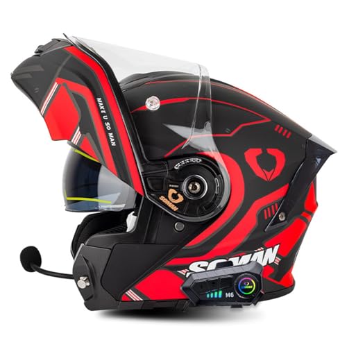 Klapphelm Motorrad Bluetooth-Helm Modularer Motorradhelm mit Doppelvisier,ECE Genehmigte Rollerhelm Racing Helm Motocross Helm for Damen und Herren Erwachsene J,XXXL=65-66CM von YHIY