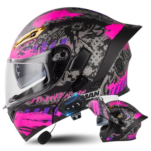 Klapphelm mit Bluetooth,Bluetooth Integralhelm Motorradhelm mit Doppelvisier,Erwachsene Sturzhelm Mopedhelm,Modular Bluetooth Klapphelm für Frauen Und Männer B,M=57-58CM von YHIY