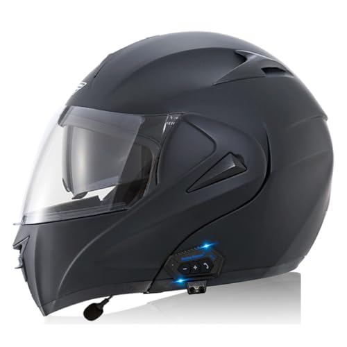 Klapphelm mit Bluetooth,Integralhelme Flip-up Motorradhelm ECE-Zertifizierung Mit Doppelvisier mit Eingebautem Mikrofon für Automatische Reaktion für Frauen Männer B1,L=59-60CM von YHIY