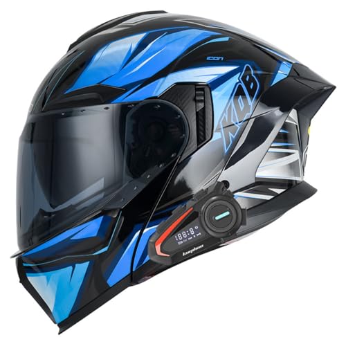 Klapphelm mit Bluetooth,Motorrad Integrierter Bluetooth-Helm mit Doppelvisier,Motorradhelm Sturzhelm für Adults Herren Und Damen ECE Genehmigt Automatische Reaktion Helm D2,XXL=63-64CM von YHIY