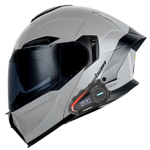 Klapphelm mit Bluetooth,Motorrad Integrierter Bluetooth-Helm mit Doppelvisier,Motorradhelm Sturzhelm für Adults Herren Und Damen ECE Genehmigt Automatische Reaktion Helm J2,XXL=63-64CM von YHIY