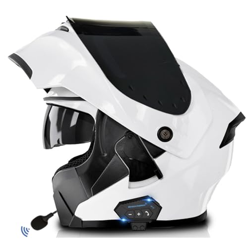 Klapphelm mit Bluetooth,Motorradhelm Bluetooth Integrierter Motorrad Helm ECE Genehmigt Full Face Helm Rollerhelm mit Doppelvisier Für Erwachsene Frauen Und Männer D2,XXXL=65-66CM von YHIY