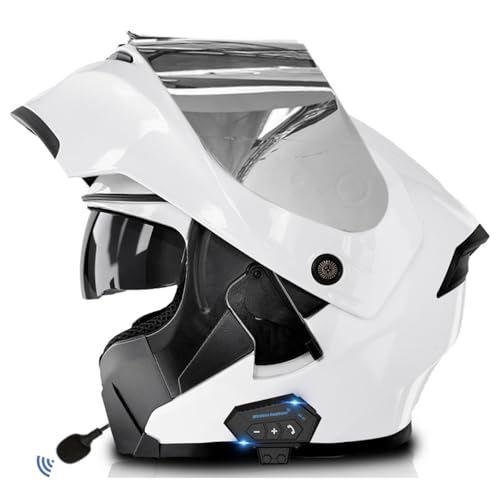 Klapphelm mit Bluetooth,Motorradhelm Bluetooth Integrierter Motorrad Helm ECE Genehmigt Full Face Helm Rollerhelm mit Doppelvisier Für Erwachsene Frauen Und Männer D3,XXL=63-64CM von YHIY