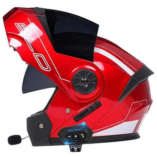 Klapphelm mit Bluetooth,Motorradhelm Integralhelme ECE-geprüftes Motorräder Integriertes Bluetooth Helm,Integralhelm mit Doppelvisier Hochklappbarer Helm mit Dual Speaker Mikrofon M2,S=55-56CM von YHIY