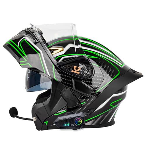 Klapphelm mit Bluetooth Integralhelm Motorradhelm mit Doppelvisier,ECE Zertifiziert Helm für Erwachsene Frauen Männer,mit Mikrofon für Automatische Reaktion B,XXL=63-64CM von YHIY