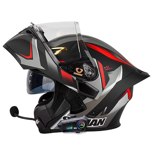 Klapphelm mit Bluetooth Integralhelm Motorradhelm mit Doppelvisier,ECE Zertifiziert Helm für Erwachsene Frauen Männer,mit Mikrofon für Automatische Reaktion F,L=59-60CM von YHIY