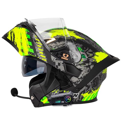 Klapphelm mit Bluetooth Integralhelm Motorradhelm mit Doppelvisier,ECE Zertifiziert Helm für Erwachsene Frauen Männer,mit Mikrofon für Automatische Reaktion I,S=55-56CM von YHIY