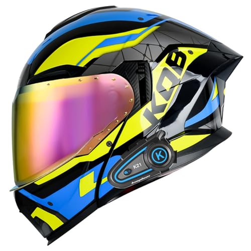 Motorradhelm Bluetooth Klapphelm mit Doppelvisier Mikrofon Doppellautsprecher,Integralhelm Automatische Anrufannahme,ECE-geprüft,für Erwachsene Männer und Frauen A1,XL=61-62CM von YHIY