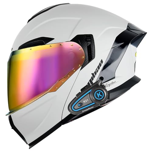 Motorradhelm Bluetooth Klapphelm mit Doppelvisier Mikrofon Doppellautsprecher,Integralhelm Automatische Anrufannahme,ECE-geprüft,für Erwachsene Männer und Frauen A8,L=59-60CM von YHIY