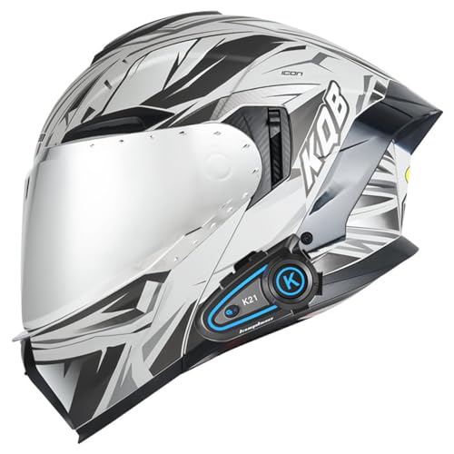 Motorradhelm Bluetooth Klapphelm mit Doppelvisier Mikrofon Doppellautsprecher,Integralhelm Automatische Anrufannahme,ECE-geprüft,für Erwachsene Männer und Frauen B6,XXL=63-64CM von YHIY