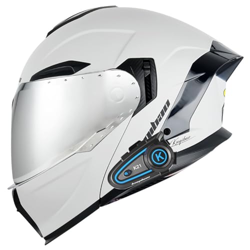 Motorradhelm Bluetooth Klapphelm mit Doppelvisier Mikrofon Doppellautsprecher,Integralhelm Automatische Anrufannahme,ECE-geprüft,für Erwachsene Männer und Frauen B8,L=59-60CM von YHIY