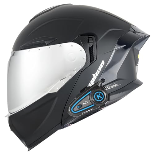 Motorradhelm Bluetooth Klapphelm mit Doppelvisier Mikrofon Doppellautsprecher,Integralhelm Automatische Anrufannahme,ECE-geprüft,für Erwachsene Männer und Frauen B9,XL=61-62CM von YHIY