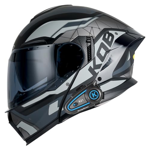 Motorradhelm Bluetooth Klapphelm mit Doppelvisier Mikrofon Doppellautsprecher,Integralhelm Automatische Anrufannahme,ECE-geprüft,für Erwachsene Männer und Frauen C3,XL=61-62CM von YHIY