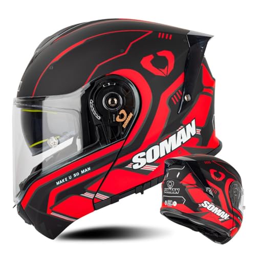 Motorradhelm Klapphelm ECE-Zugelassener Helm Motorrad Klapphelm Integrierter mit Anti-Fog-Doppelvisier Vollgesichts Motorrad Rennhelm für Erwachsene Männer und Frauen H,XXXL=65-66CM von YHIY