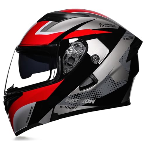 Motorradhelm Klapphelm Integralhelm Zertifiziert Verkehrssicherheit,Robuster Motorrad Helm,Rollerhelm Sturzhelm mit Doppelvisier Sonnenblende Damen Herren Erwachsene C,XXL=63-64CM von YHIY