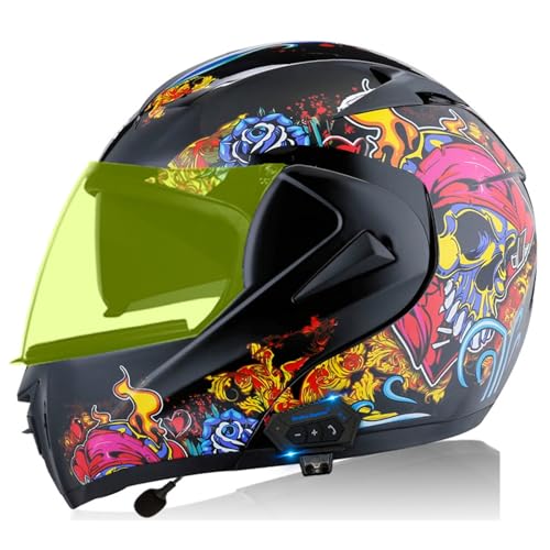 Motorradhelm Klapphelm Mit Bluetooth Motorrad Helm Für Damen Und Herren RollerHelm Bluetooth-Helm Mit Doppelvisier,ECE Genehmigt Motorradhelm B5,L=59-60CM von YHIY