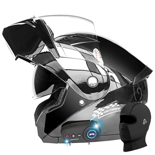 Motorradhelm Klapphelm Mit Bluetooth Motorrad Integrierter Bluetooth-Helm,Sturzhelm Mit Doppelspiegel,ECE-geprüft,Integralhelm RollerHelm für Erwachsene Damen Herren B,XL=61-62CM von YHIY