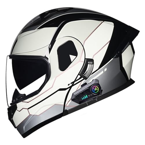 Motorradhelm Mit Bluetooth Klapphelm Für Erwachsene Frauen Und Männer,Motorrad RollerHelm Bluetooth-Helm Mit Doppelvisier,ECE Genehmigt Motorradhelm K,M=57-58CM von YHIY