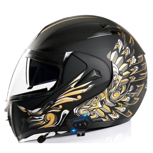 Motorradhelm mit Bluetooth Klapphelm Doppelvisier Modulare Helm, ECE Zertifiziert Integralhelm,mit Eingebautem Mikrofon für Automatische Reaktion,für Erwachsene Frauen Männer G3,XL=61-62CM von YHIY