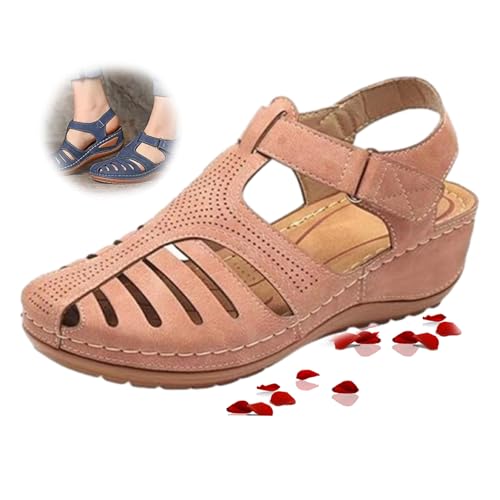 YHTRFDMSG Orthopädische Damen-Sandalen, runde Zehenpartie, Keilsandalen, bequem, geschlossene Zehenpartie, hohle Pantoletten, Gladiator-Sandalen mit breiter Passform, Strand-Sandalen mit von YHTRFDMSG