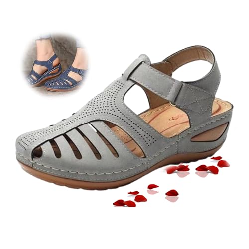 YHTRFDMSG Orthopädische Damen-Sandalen, runde Zehenpartie, Keilsandalen, bequem, geschlossene Zehenpartie, hohle Pantoletten, Gladiator-Sandalen mit breiter Passform, Strand-Sandalen mit von YHTRFDMSG