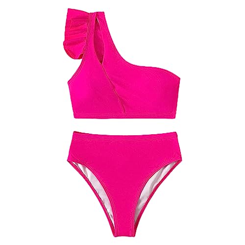 YIGZYCN Frauen 2-stück Einfarbig Weiche Tasche Bikinis Badeanzug Rüschen Beachwear Eine Schulter Breite Träger Rückenfreie Bademode von YIGZYCN