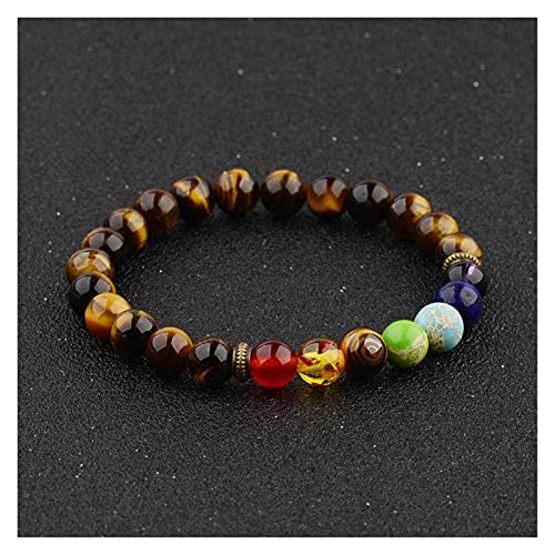 Armband aus 7 Natursteinen mit rauem Kristall, Charm, Modeschmuck, elastisches Seil, Perlenarmreif, Freundschaftsgeschenk für Männer und Frauen, Reiki-Armbänder (Farbe: Grün, Größe: Vulkangestein) von YIHANSS