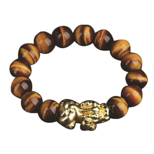 Armband aus natürlichem gelbem Tigerauge-Stein, runde Perlen, Kristall-Armreif, Feng-Shui-Armband für Mann/Frau, Talisman schützt Glück, Liebe, Geld, Reichtum, glücklicher Damenschmuck (Größe: 14 mm) von YIHANSS