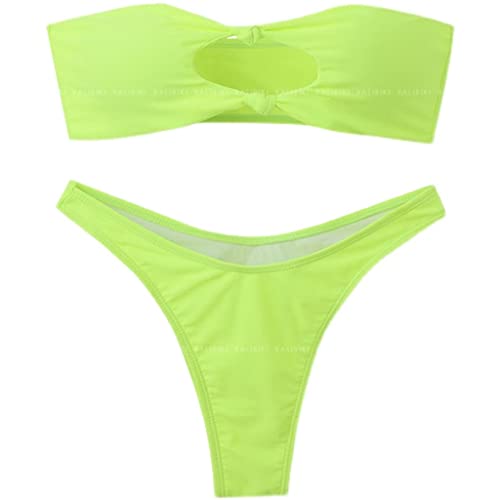 Badeanzug für Damen in fluoreszierender Farbe, kleine Brustpartie, gerafft, um dünnen, geschlitzten Dreipunkt-Bikini mit heißem Frühlingsurlaub zu zeigen (Farbe: Grün, Größe: L-Code) (Grün XL-Code) von YIHANSS